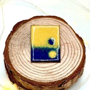 Abstract Enamel Brooch – Blue & Yellow with Dot Motifs
